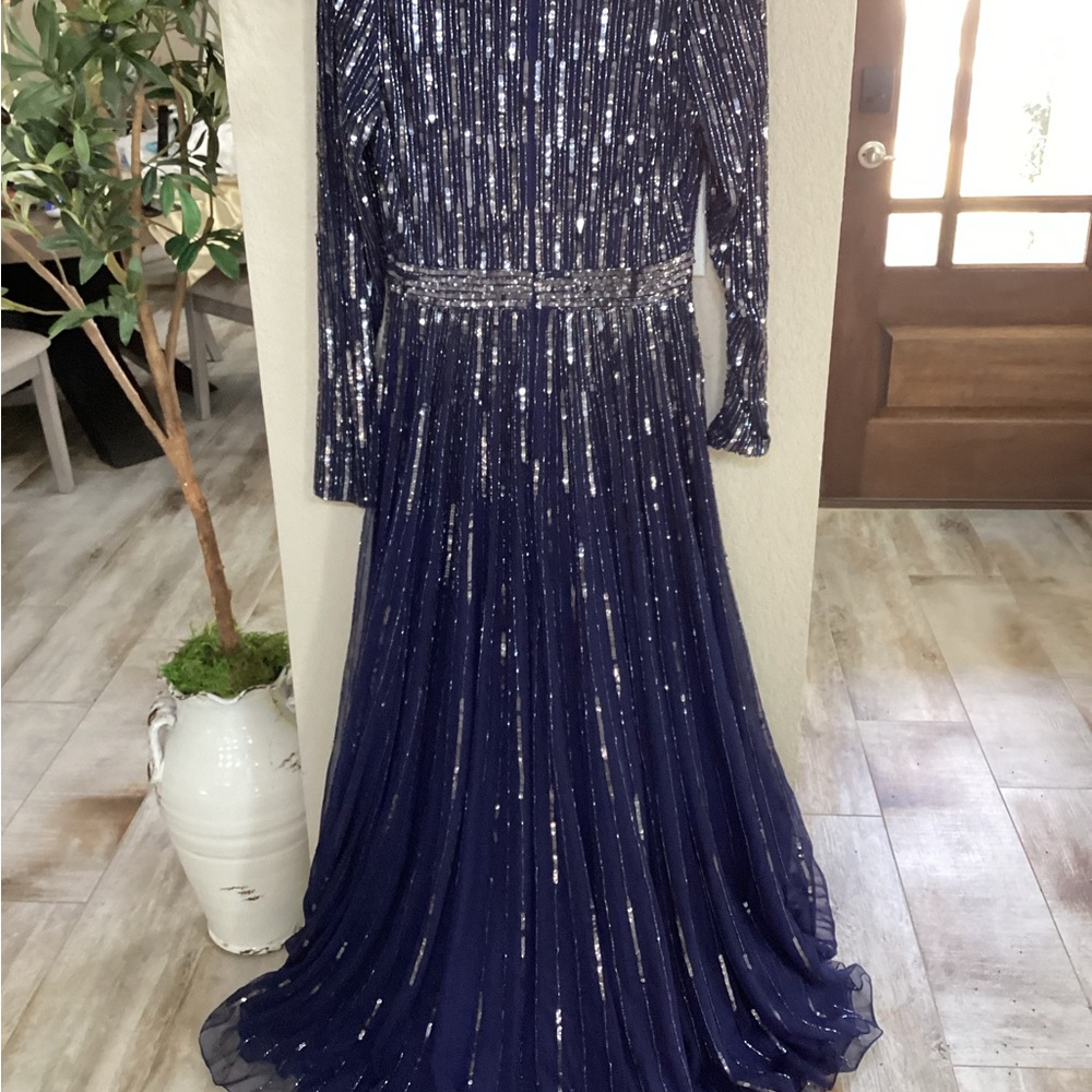 Mac Duggal Navy and Silver Sequin Long Sleeve Gown #Mother of the Groom - Picture 6 of 8